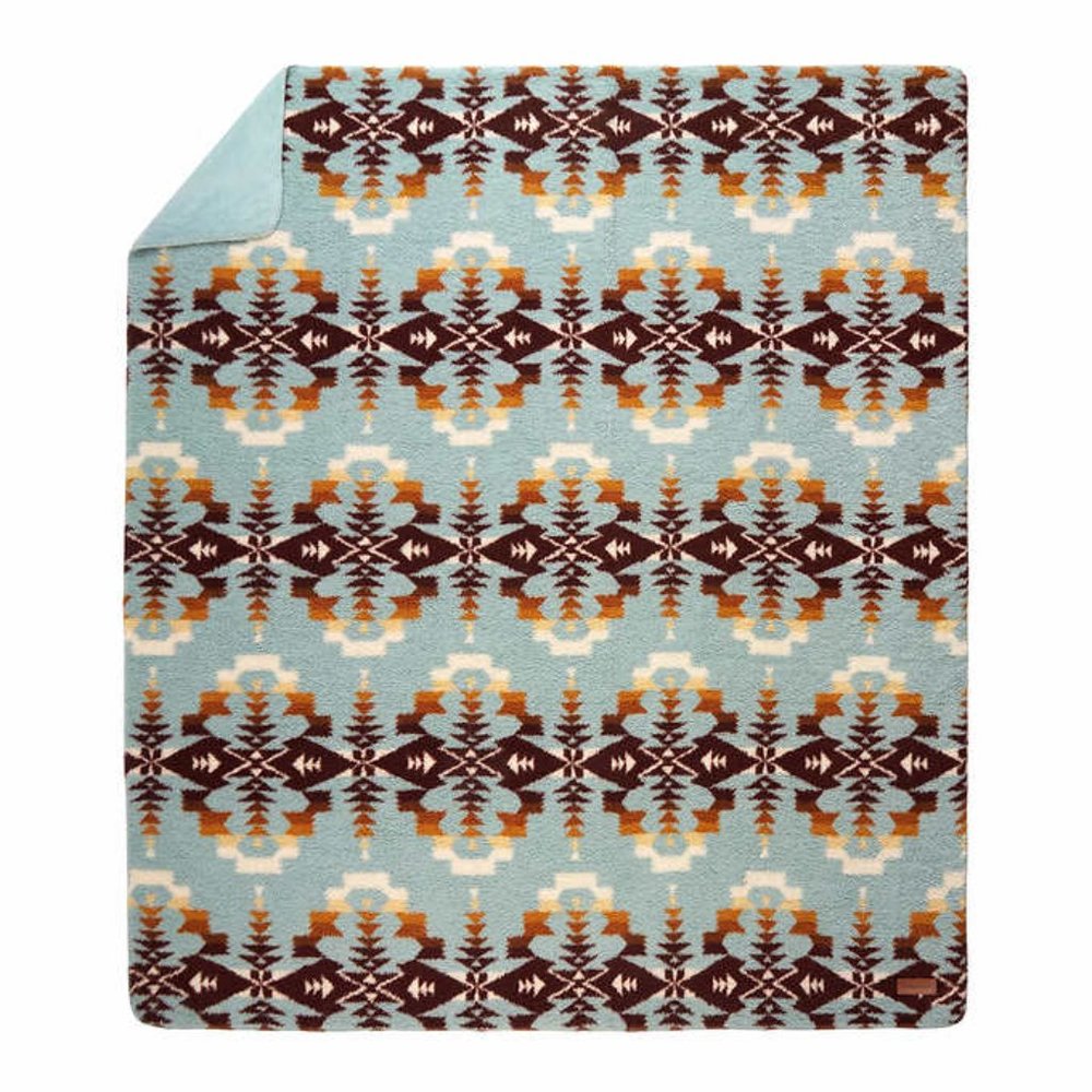 Pendleton King Size Blanket Sherpa Fleece Blue & Brown Multi Color NEW - Picture 2 of 8